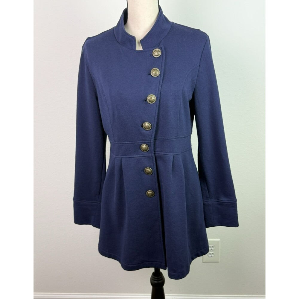 Modcloth Navy Blue Military Style Jacket Large Gold Buttons Heritage Equestrian